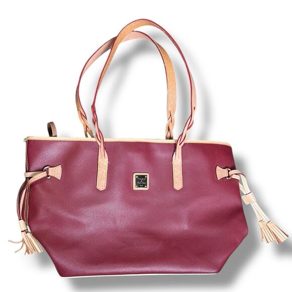Dooney & Bourke Eva Bailey Travel Tote Cranberry Red Pebble Leather Shoulder Bag - Picture 1 of 12